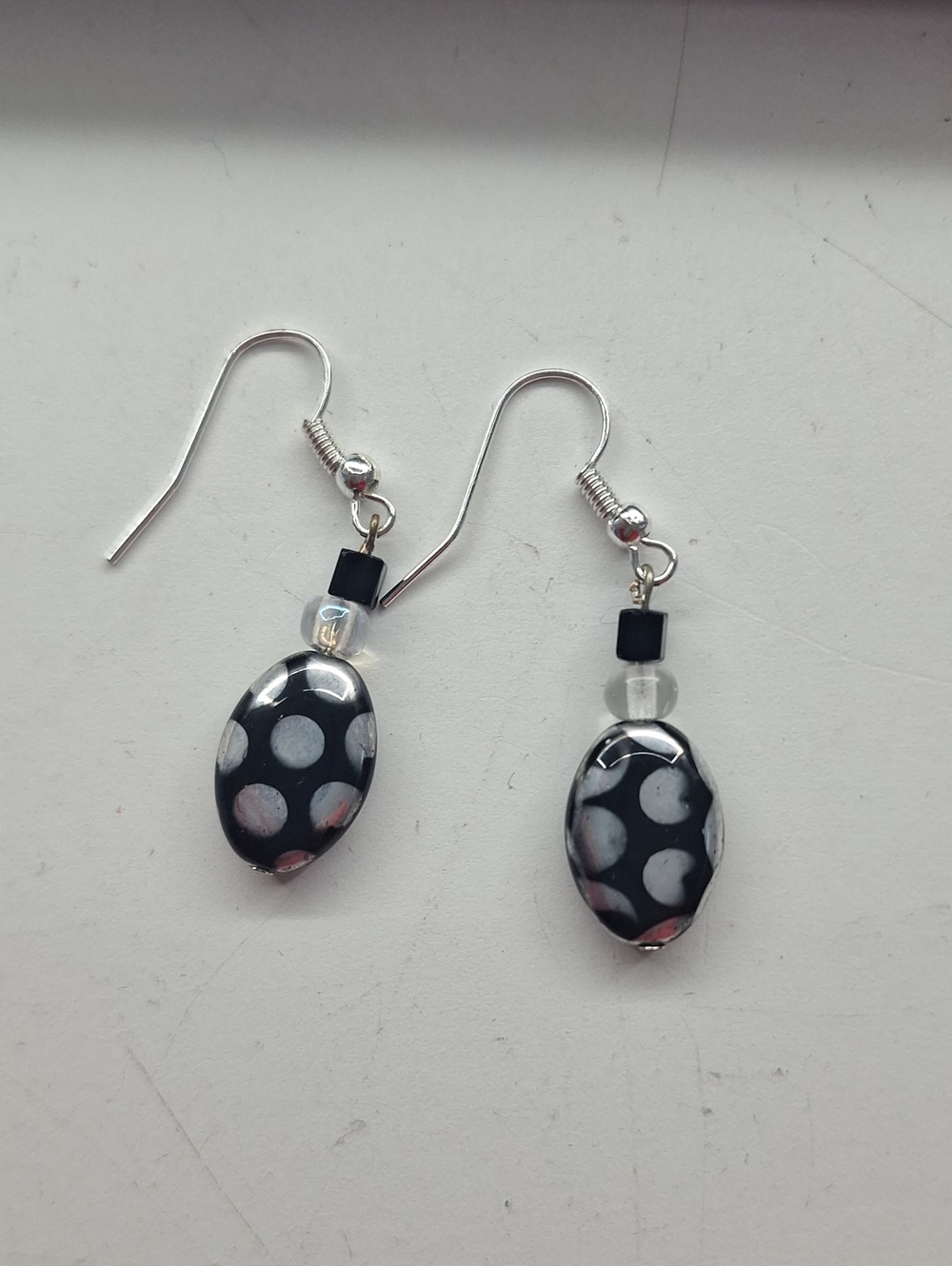 Stylish Black & White Polka Dot Dangle Earrings